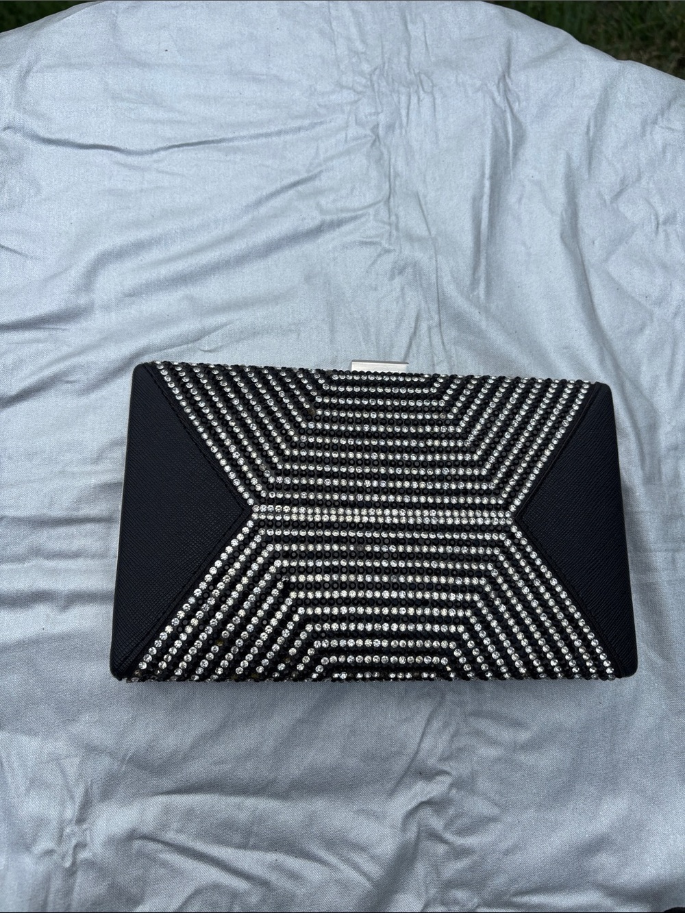 Lulu Townsend Black Evening Frame Clutch with Crystal Trim
